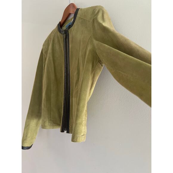 Provence D'amour Light Green & Brown Zip Up Leather Jacket Size Medium JL - Picture 4 of 9